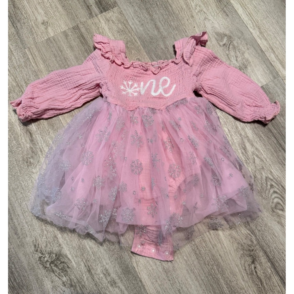 Baby Girl Pink Snowflake "ONE" Tutu Romper First Birthday Outfit